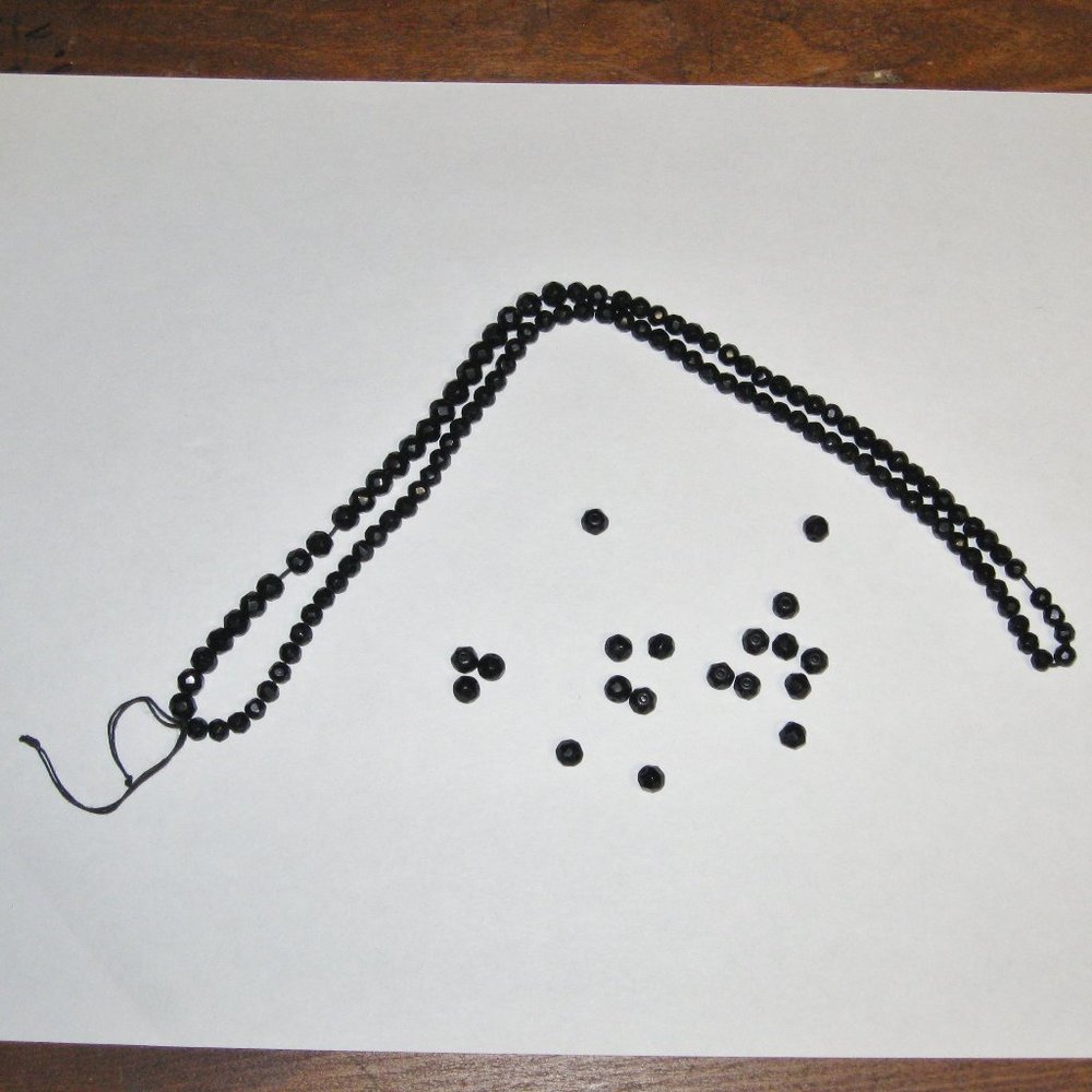 Vintage Black Onyx Beads Faceted-Broken String Necklace